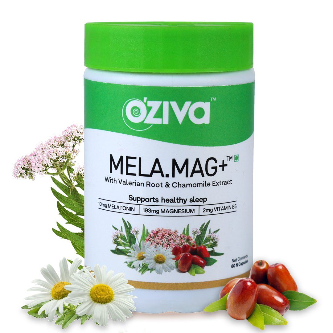 OZiva Mela.Mag+ (10mg Melatonin, Magnesium, Vitamin B6 with Valerian