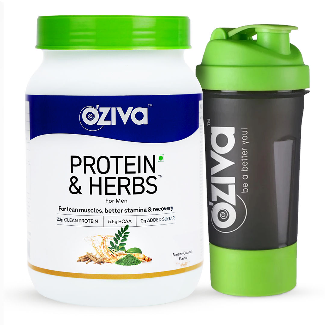 OZiva Protein & Herbs, Men (23g Whey Protein, 5.5g BCAA & Ayurvedic herbs like Ashwagandha