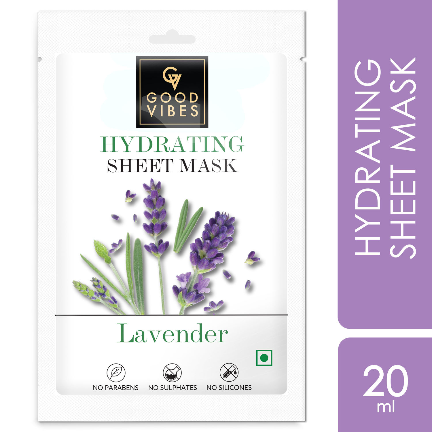 Buy Good Vibes Lavender Hydrating Sheet Mask | Light-weight, Soothing, Brightening, No Animal Testing (20 ml) - Purplle