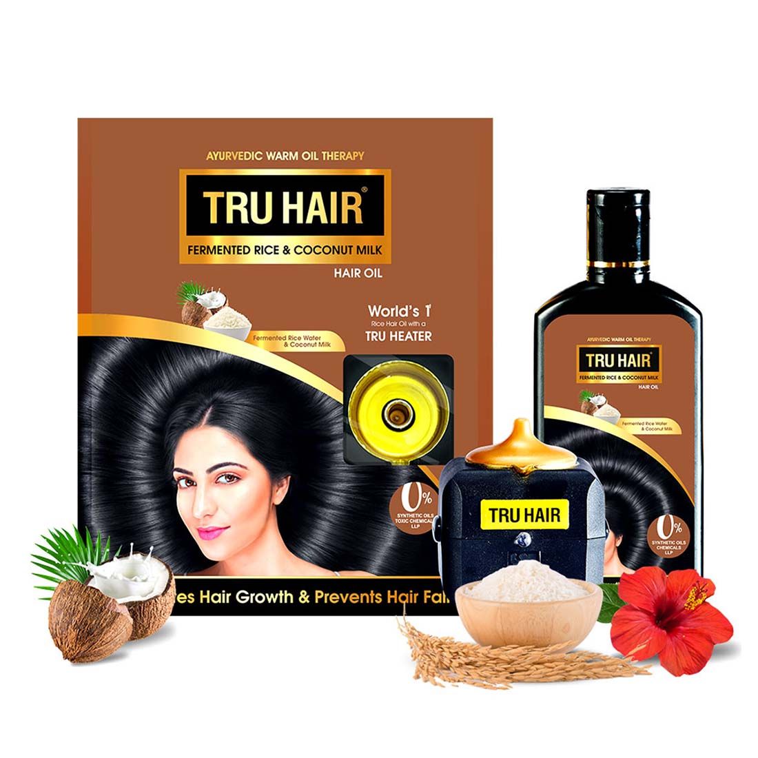TRU HAIR Fermented Rice & Coconut Milk Hair Oil110ml with Tru Heater