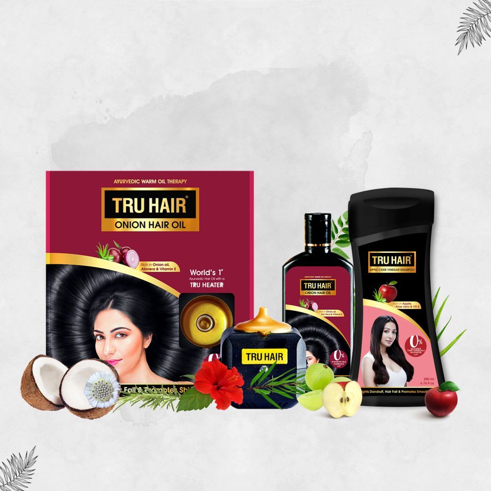 TRU HAIR Onion Oil110ml with Tru Heater & Apple Cider Vinegar Shampoo