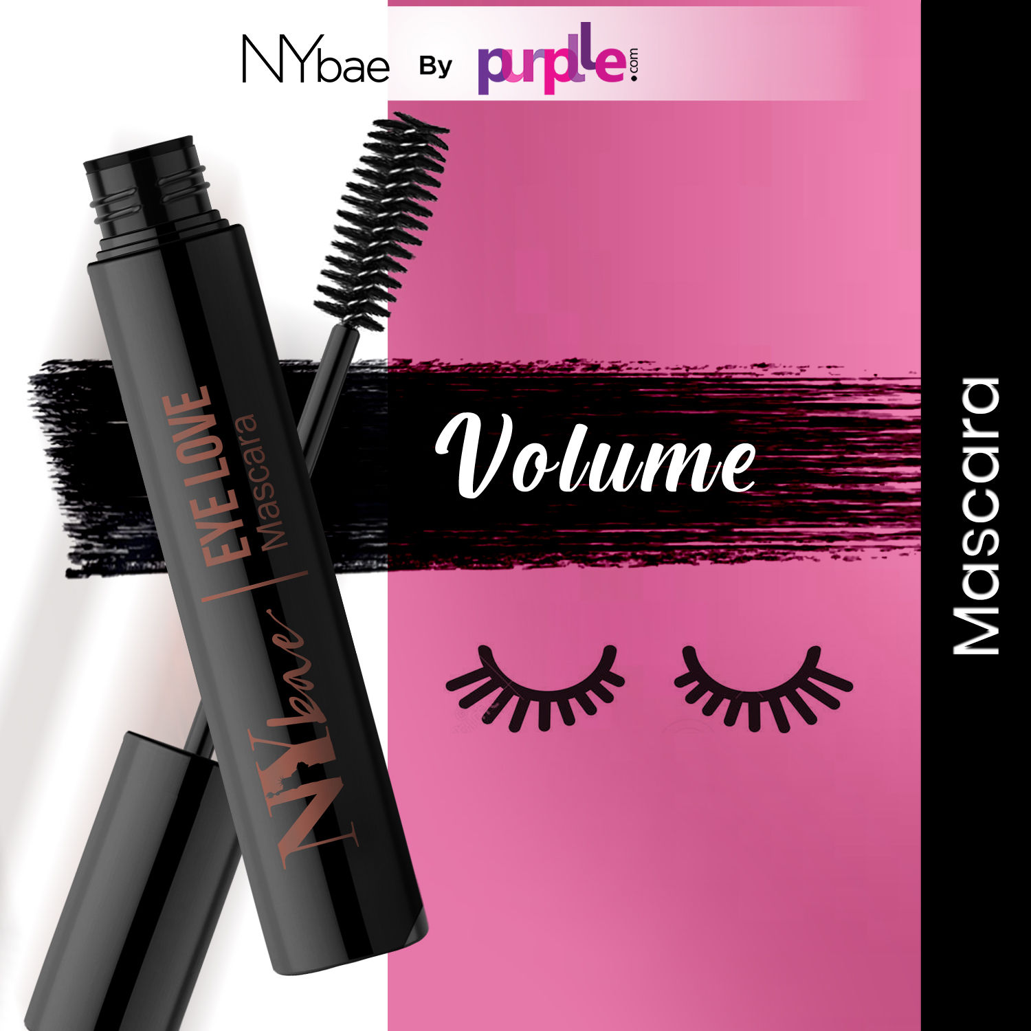 NY Bae Eye Love Volumizing Mascara | Waterproof Eye Makeup | Thick Eye Lashes | Smudgeproof |Intense Black | 8ml