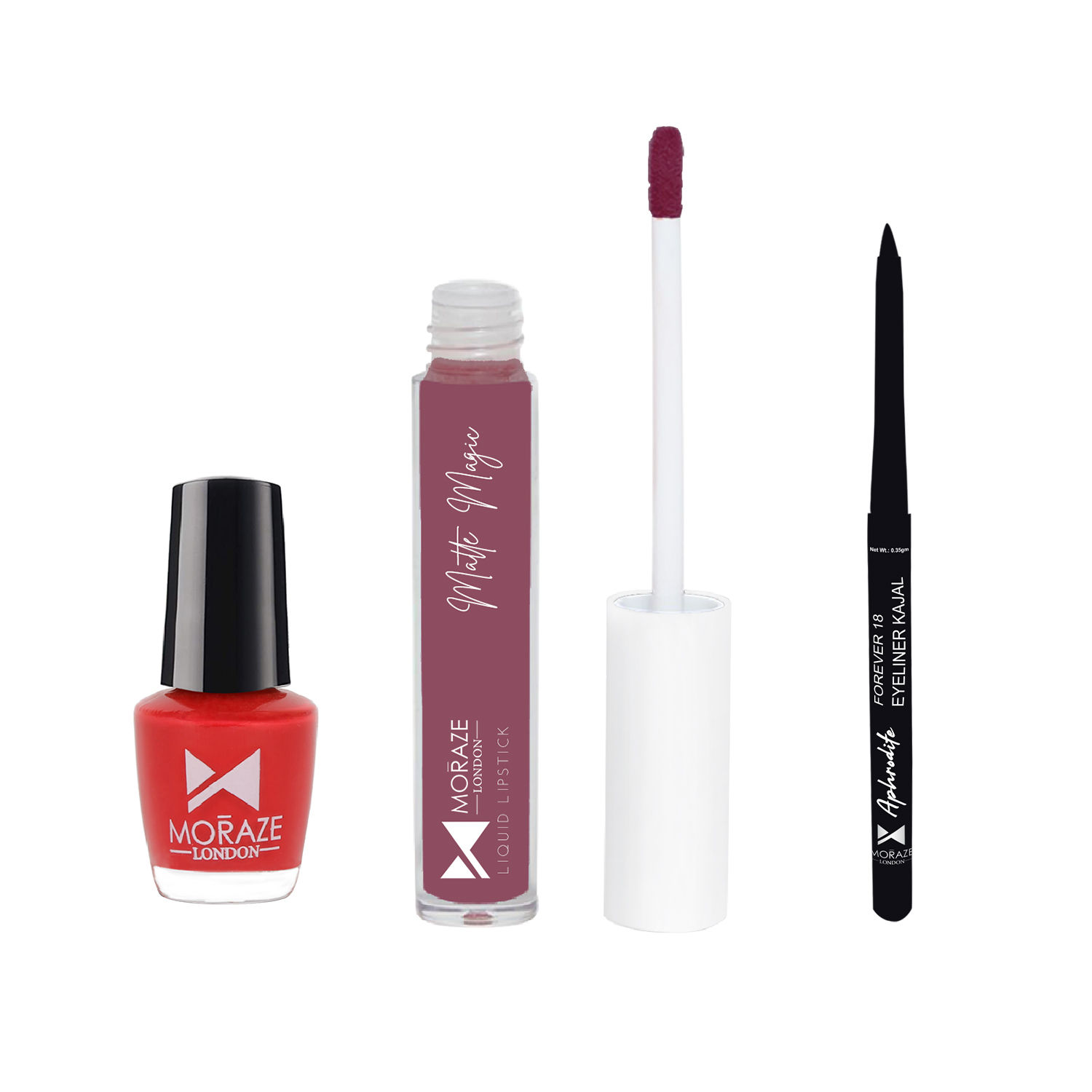 Moraze Combo Pack of Nail Polish Kajal, & Lipstick (Pinky