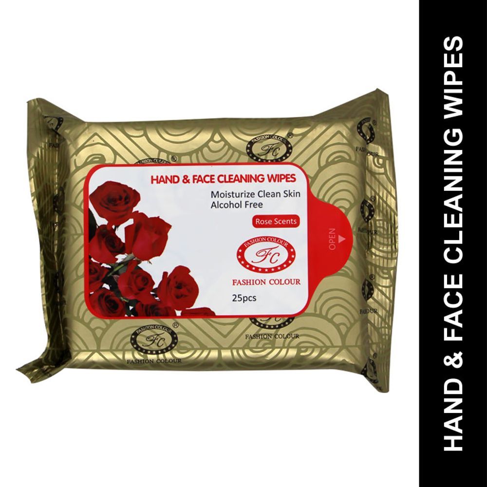 FASHION COLOUR HAND & FACE CLEANSING WIPES ROSE SCENTS