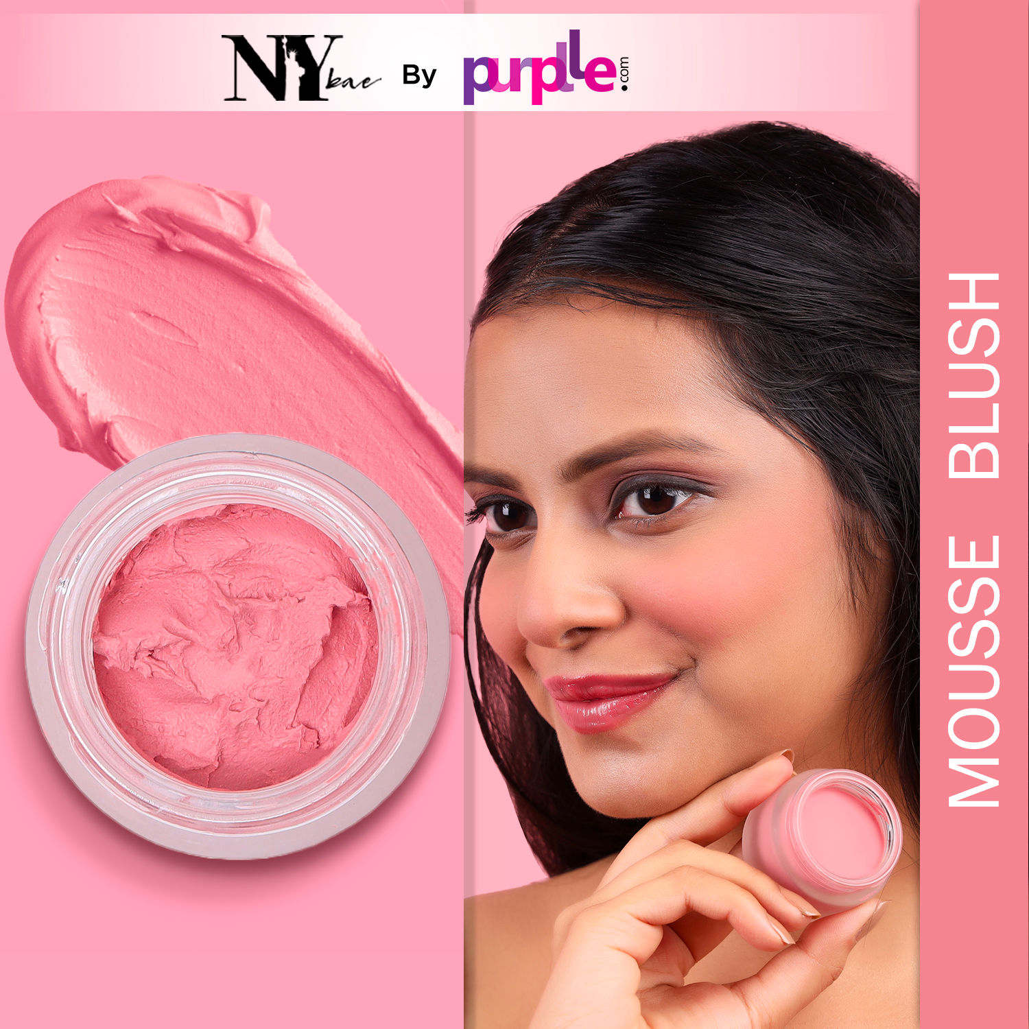 NY Bae Mousse Blush - Pink Blossom 03 (10 gm) | Pink Peach | Natural Matte Finish | Satin Soft | Highly Pigmented | Lightweight | Super Blendable