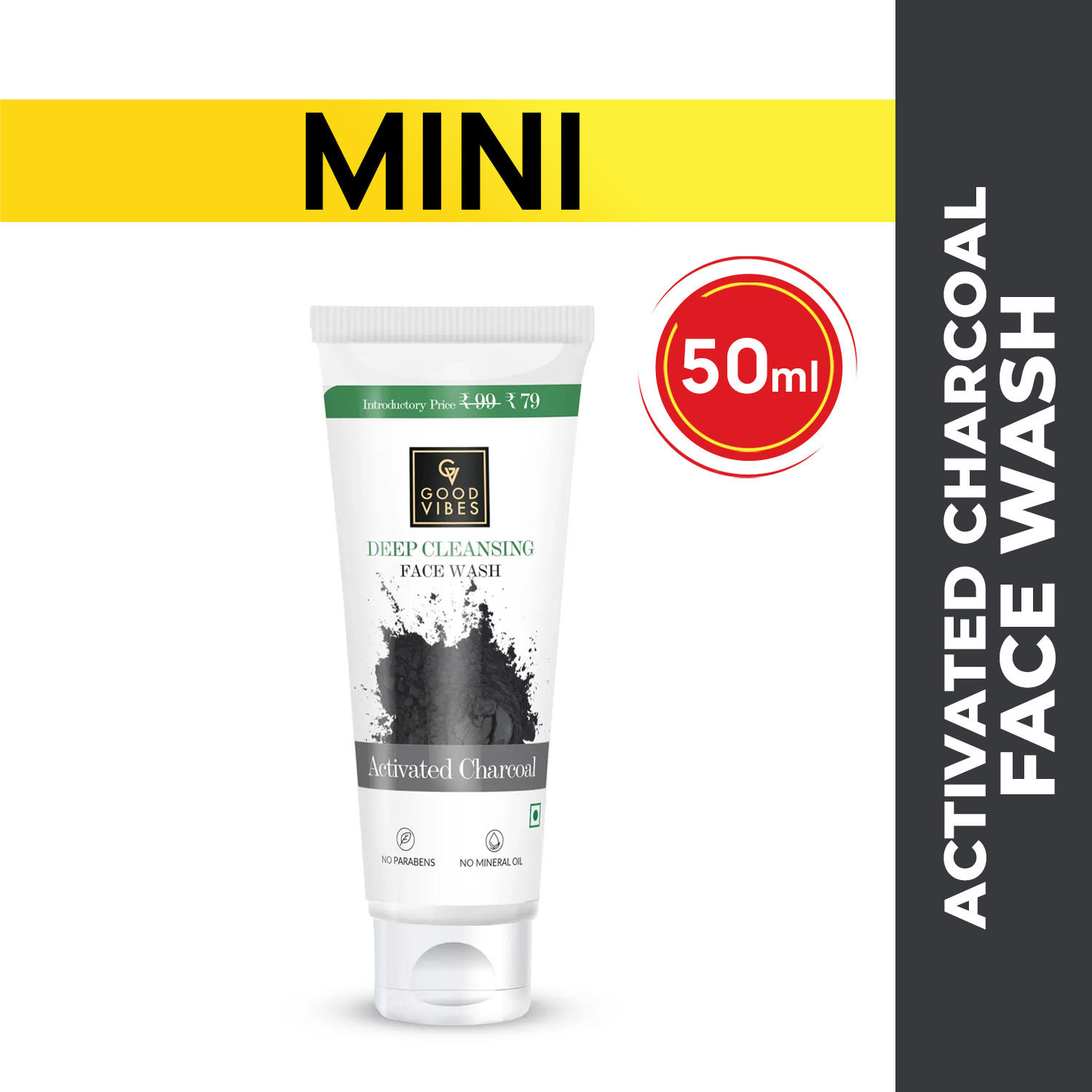 Good Vibes Activated Charcoal Deep Cleansing Face Wash in Tube (50 ml)