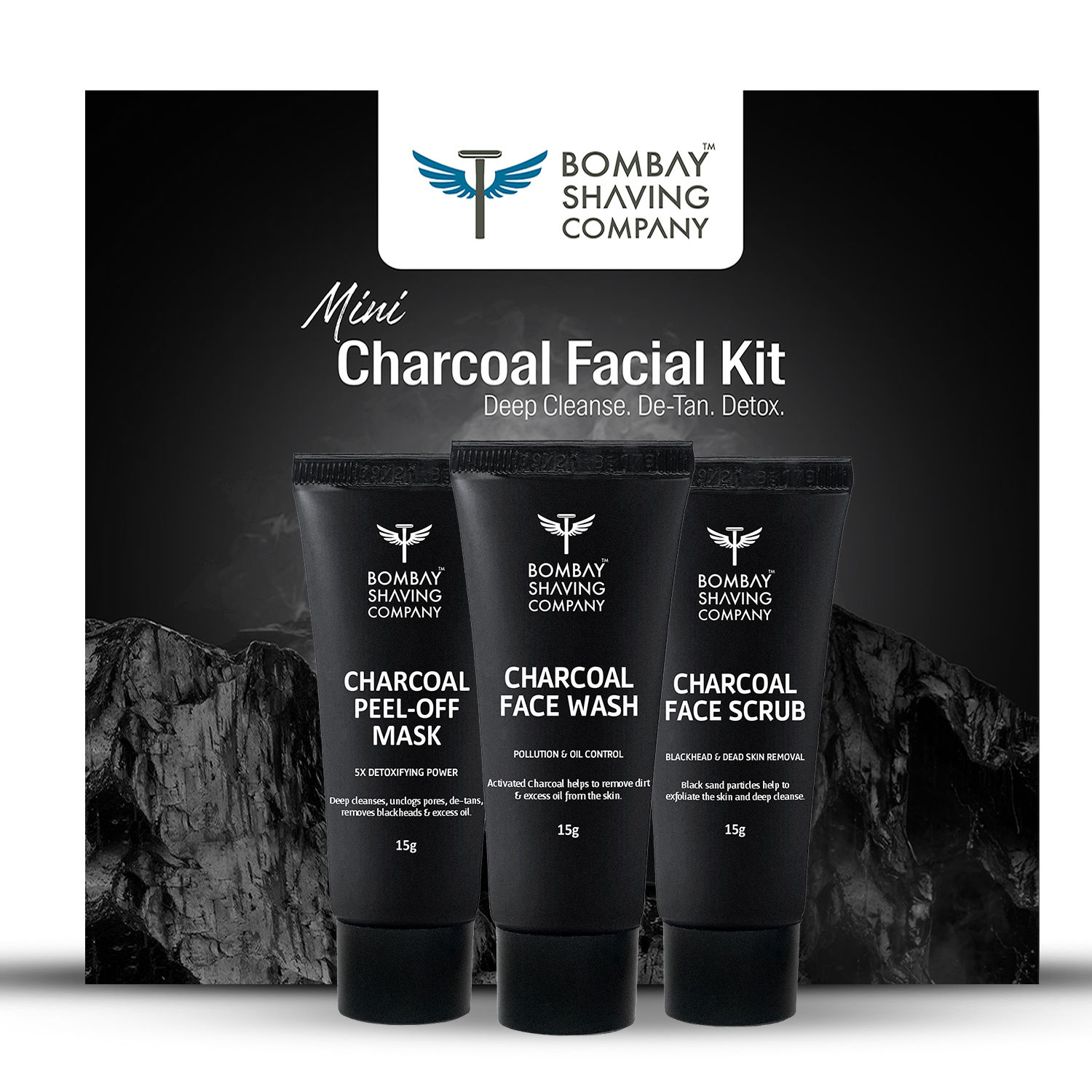 Buy Bombay Shaving Company Mini Charcoal Facial Kit | Deep Cleansing Trial Pack | Face Wash, Face Scrub & Peel Off Mask - Purplle