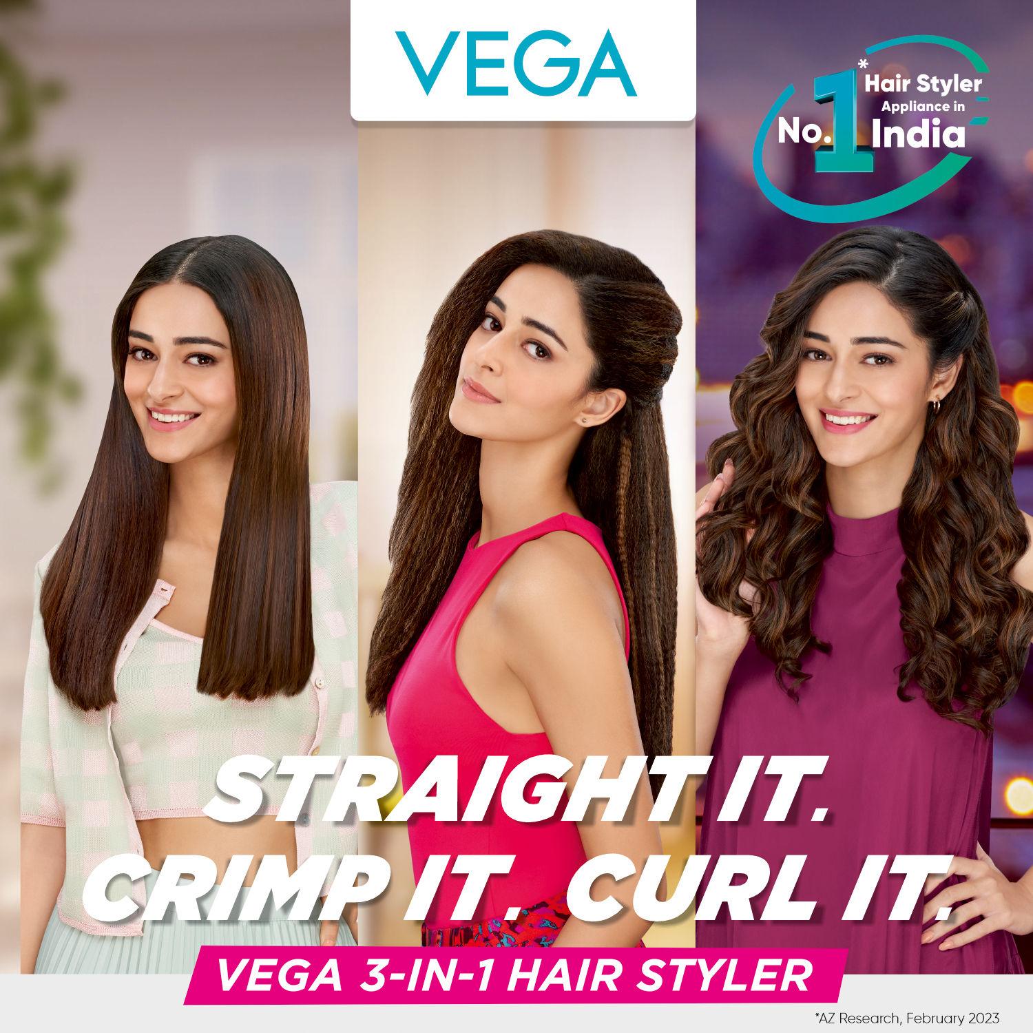Vega VHSCC04 Ceramic K Glam Advanced 3 In 1 Hair Styler Rose Gold   JioMart