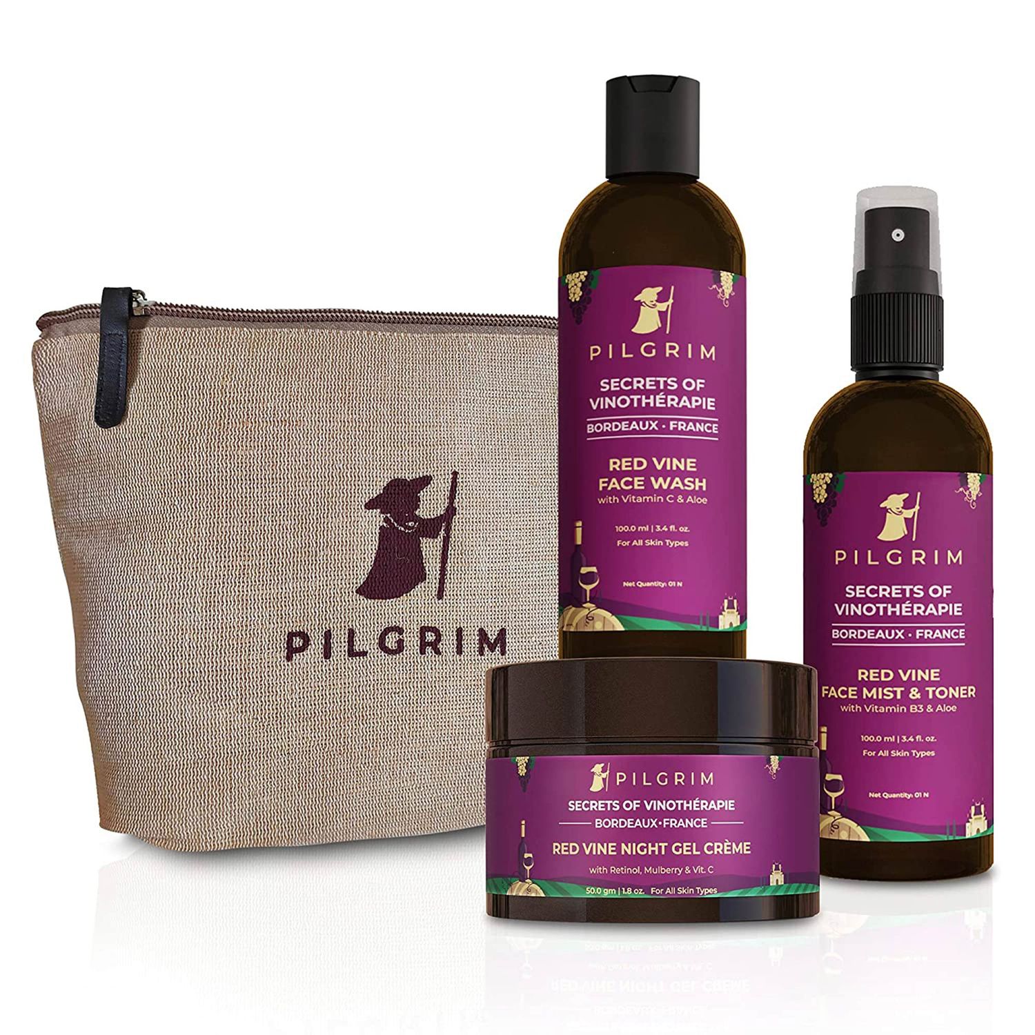 Pilgrim Red Vine Face Care Kit For Night Care Face Wash 100ml, Face