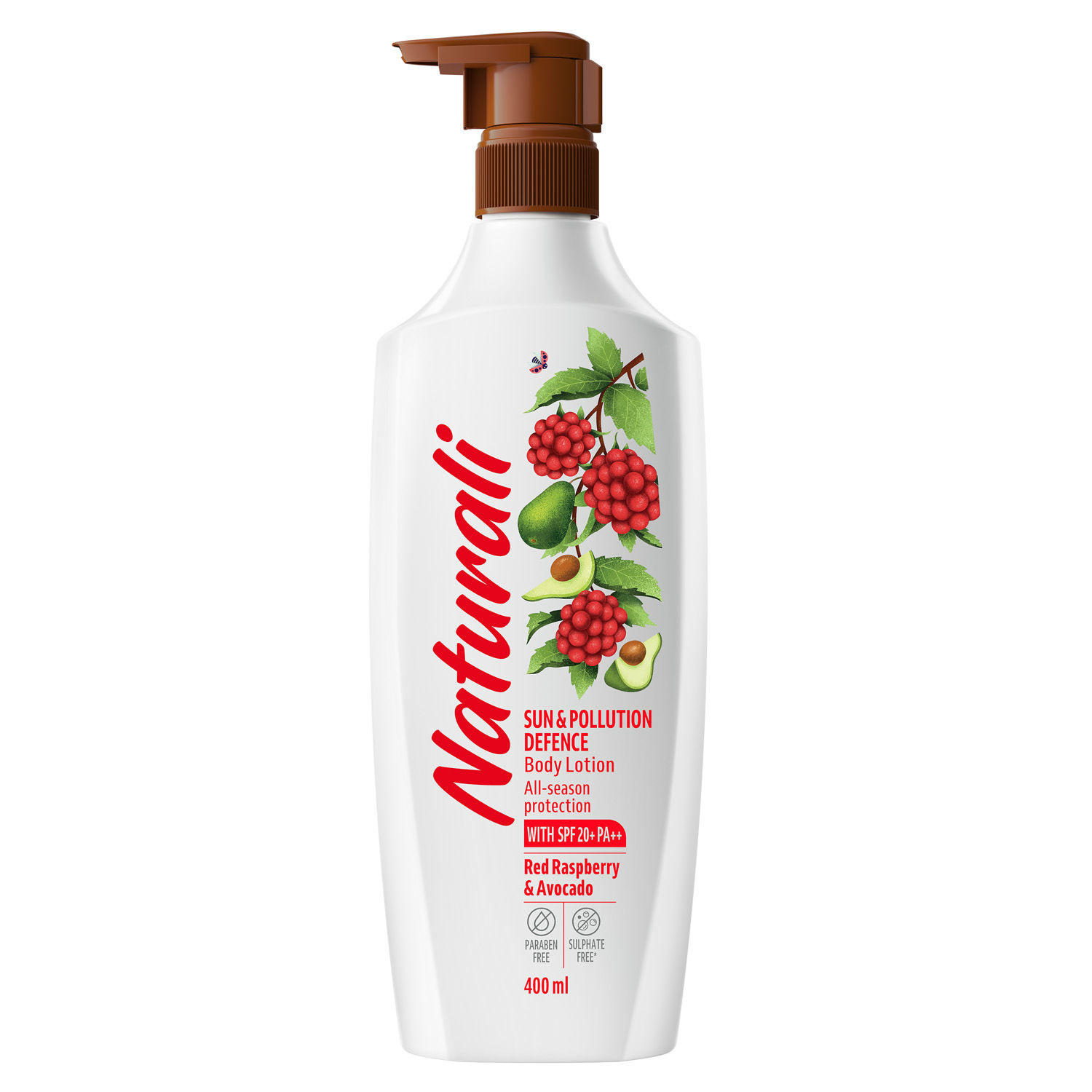 Naturali Sun & Pollution Defence Body Lotion | With Red Raspberry & Avocado | All Season Protection | 400 ml