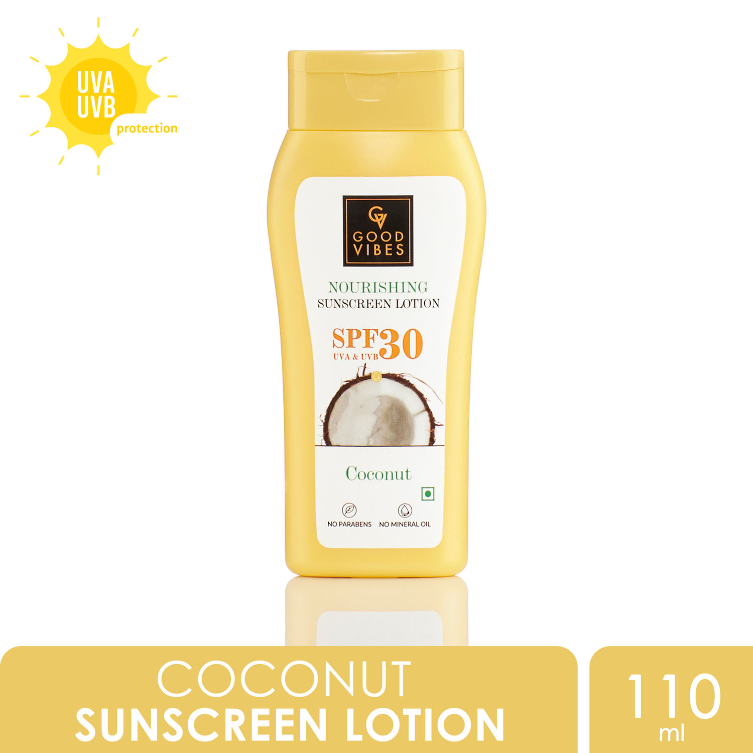 Good Vibes Coconut Nourishing Sunscreen Lotion SPF 30, With Lime & Rosemary Leaf Oil, Vegan, No Parabens, No Mineral Oil, No Silicones (110 ml)