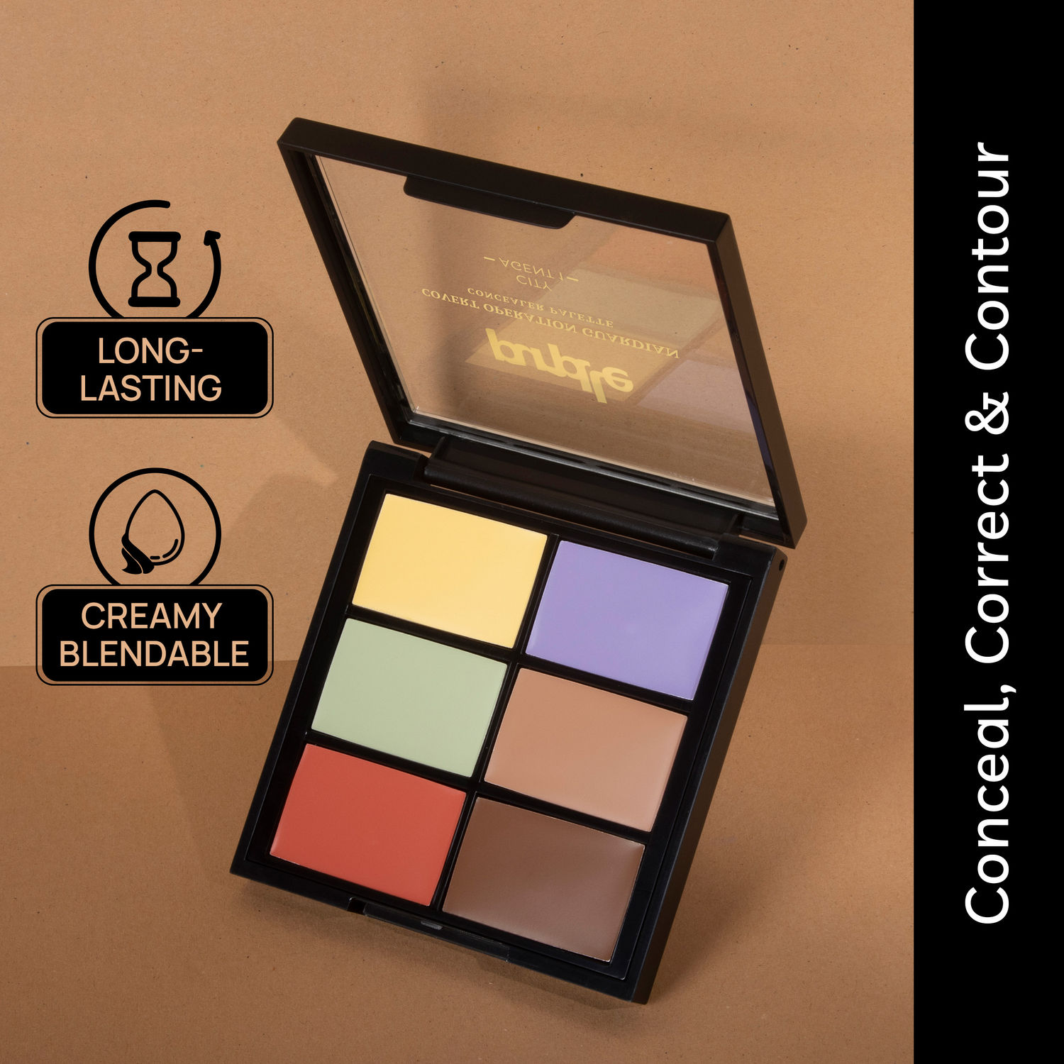 Purplle Concealer Palette Covert Operation Guardian | All Skin Types| Medium to buildable coverage | Cruelty Free| Conceal, Contour, Colour Corrector| Matte - City Agent 1 (12 g)