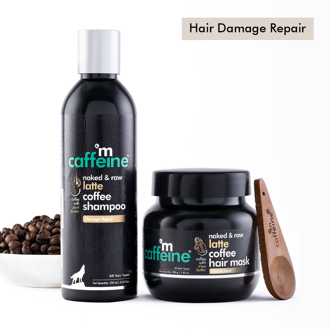 mCaffeine Intense Damage Repair & Frizz Control Kit with Shampoo & Hair Mask