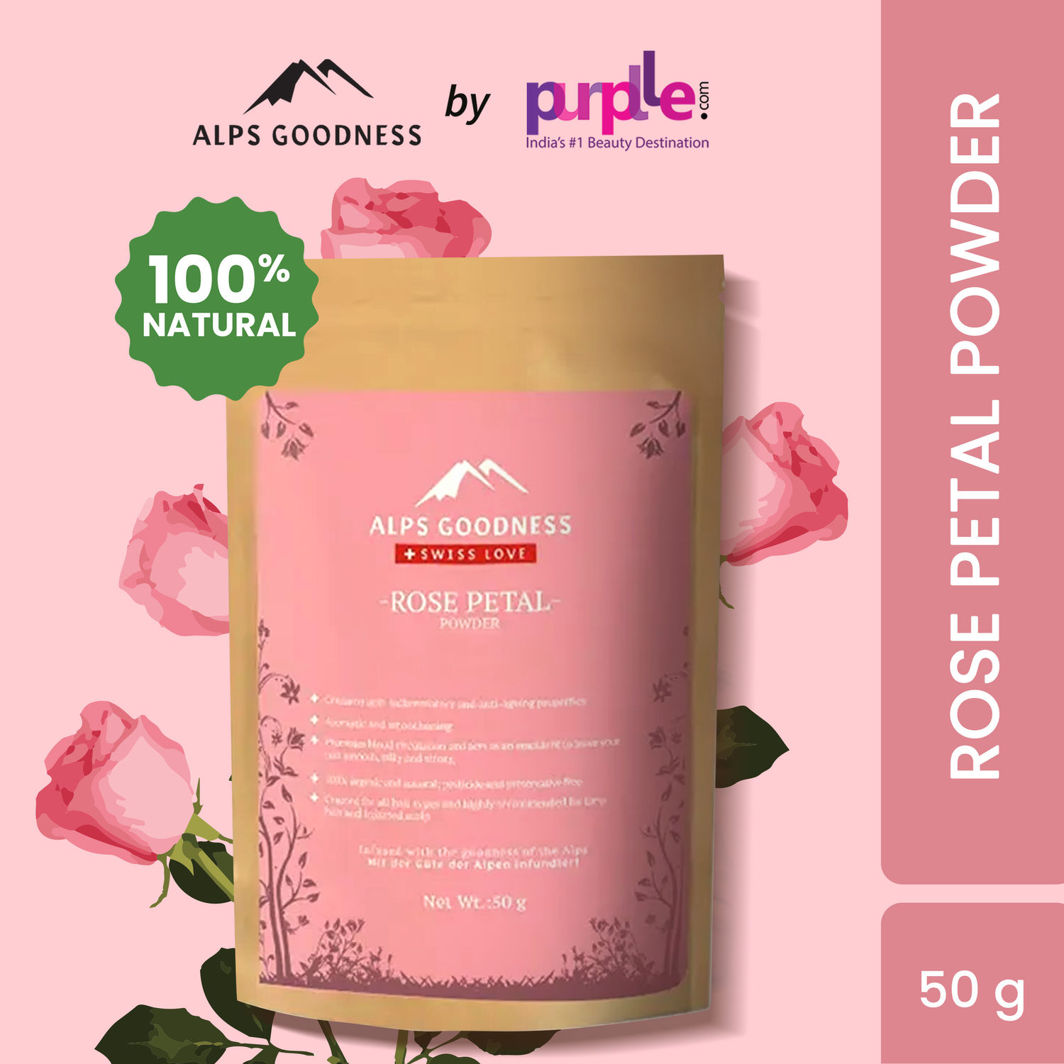 Alps Goodness Powder - Rose Petal (50 g) | 100% Natural Powder | No Chemicals, No Preservatives, No Pesticides| Hydrating Face Mask
