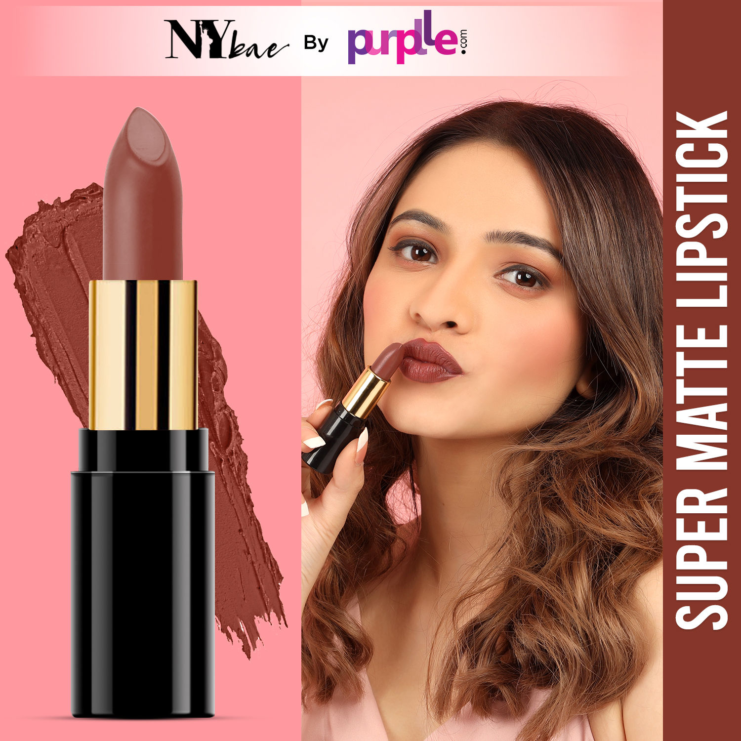 NY Bae Super Matte Lipstick - Peppy Pearson 1 (4.2 g) | Nude Brown | Loaded With Vitamin E | Rich Colour | Long lasting | Smudgeproof | Vegan