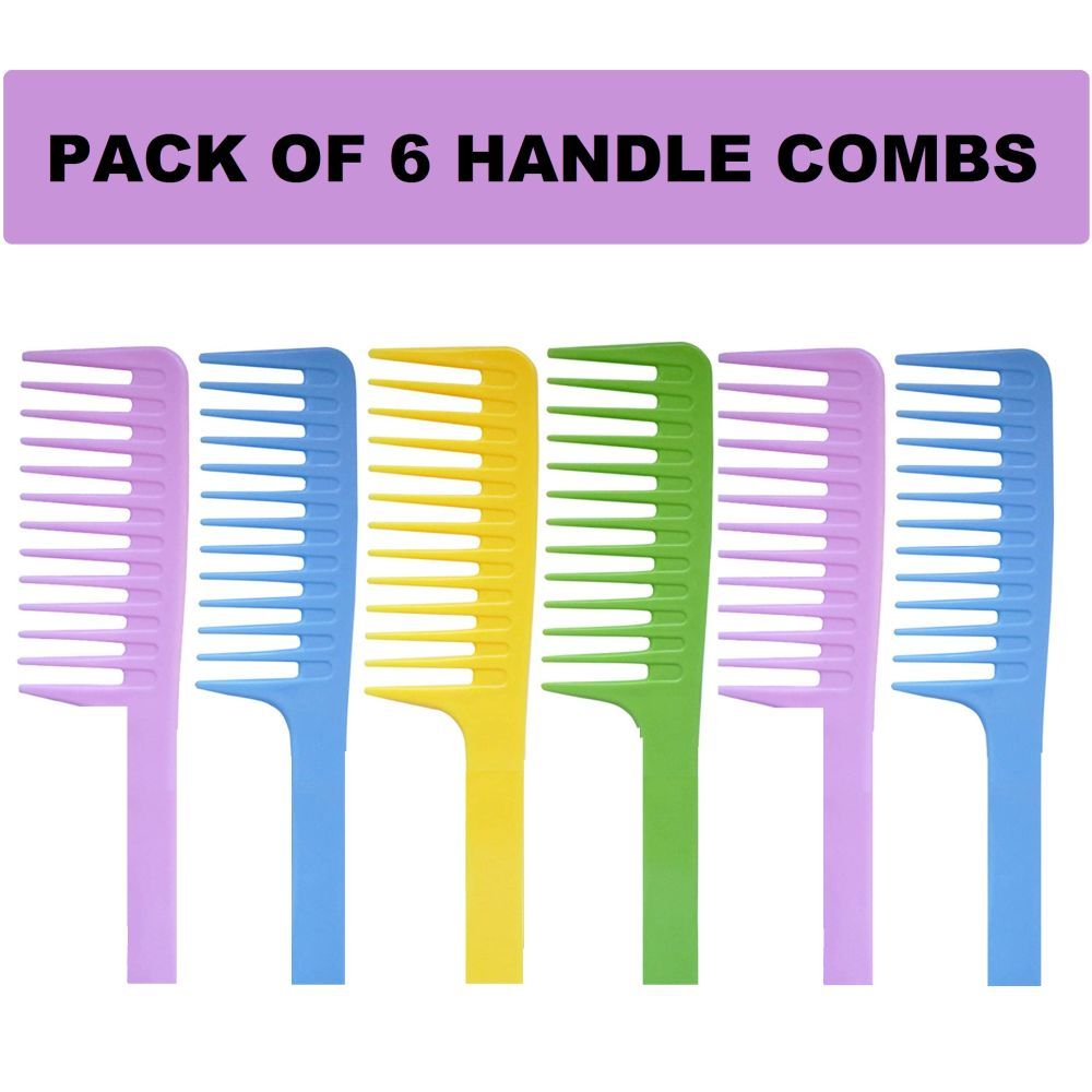 MeOn Pack of 6 Broad Teeth Shampoo Combs with Handles