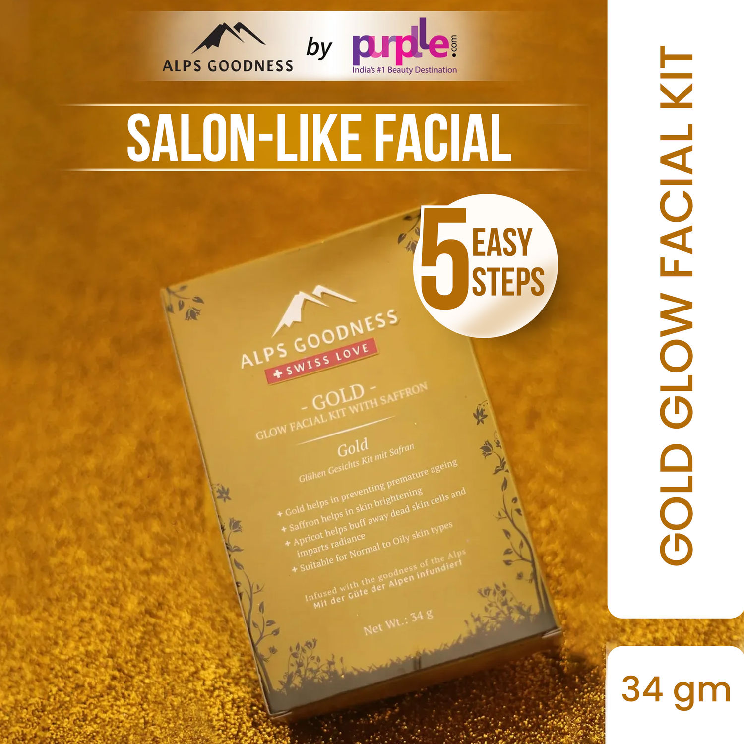 Alps Goodness Gold Glow Facial Kit - Saffron (34 gm)