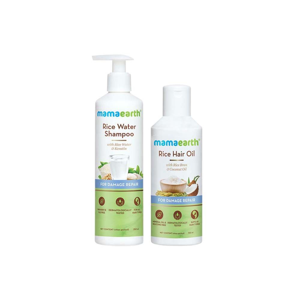 Mamaearth Rice Water Shampoo With Rice Water And Keratin & Rice Hair Oil