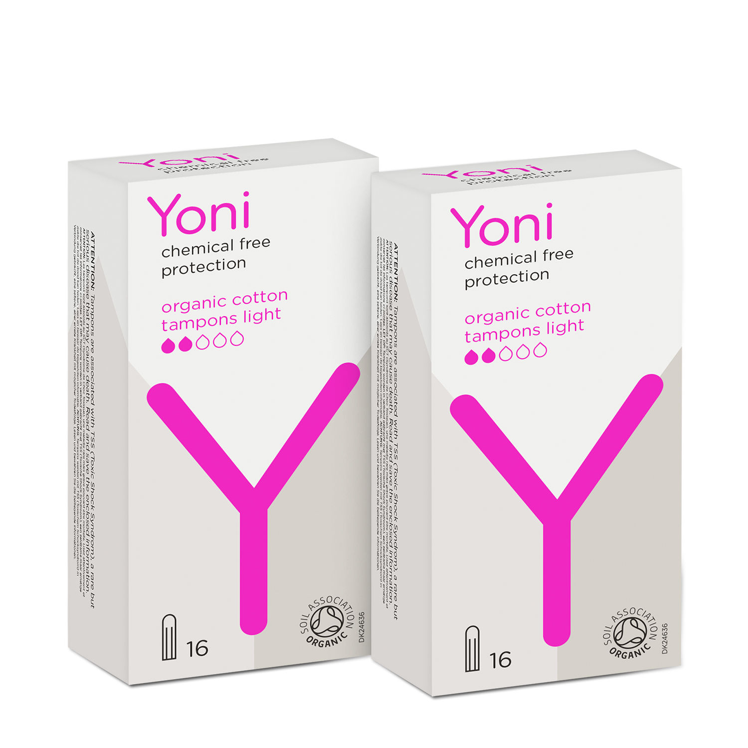 Yoni 100 Organic Cotton, Biodegradable Tampons Light 16 pcs Pack of 2