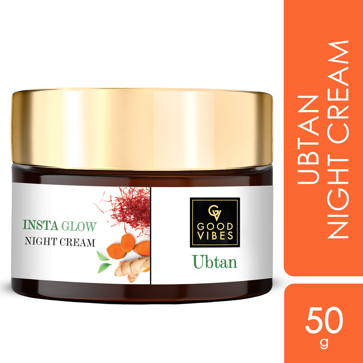 Good Vibes Ubtan Insta Glow Night Cream | Brightening, Lightening | No Parabens, No Sulphates, No Mineral Oil, No Animal Testing (50 g)