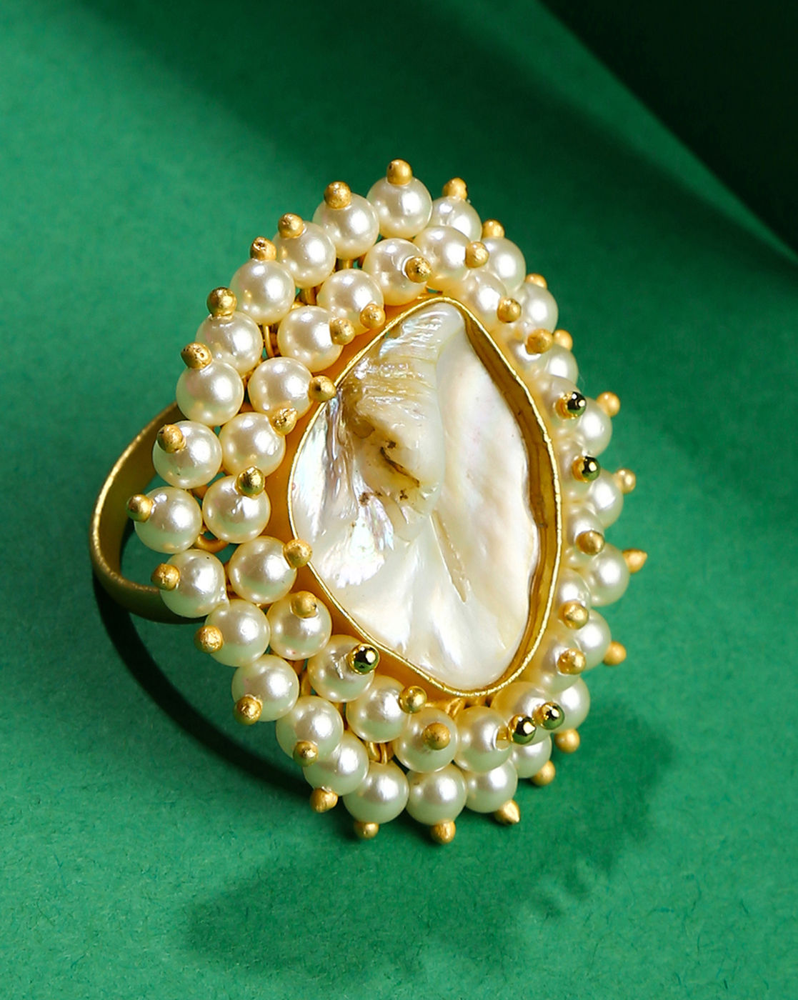 SOHI GoldPlated Brass Jadau Adjustable Ring