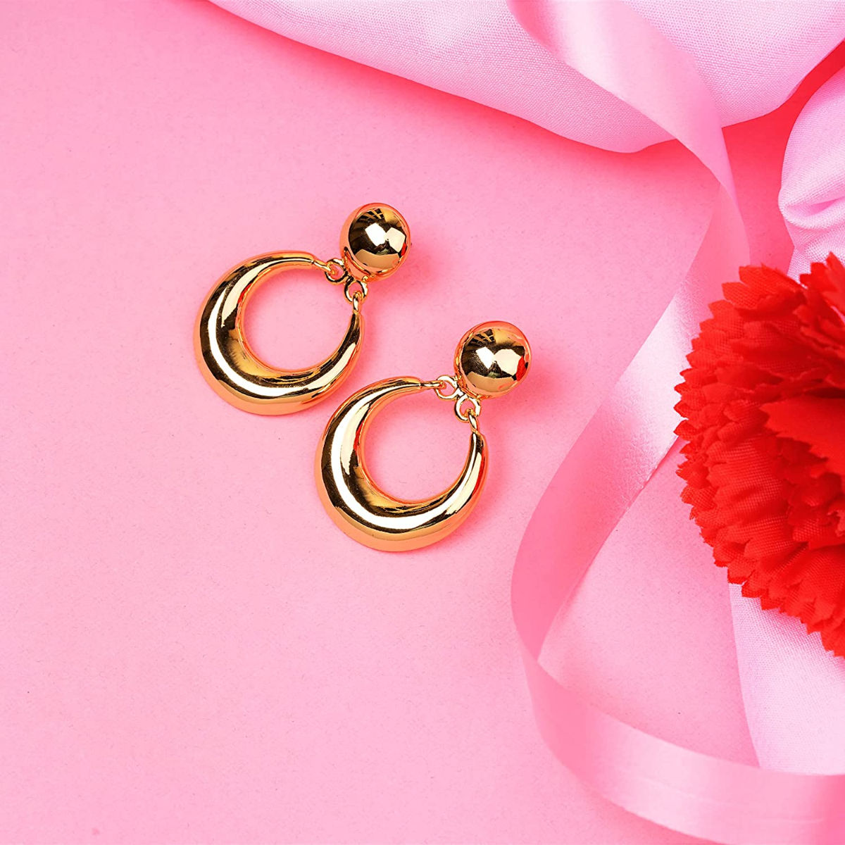 Estele Gold Plated Round Drop Earrings for Women