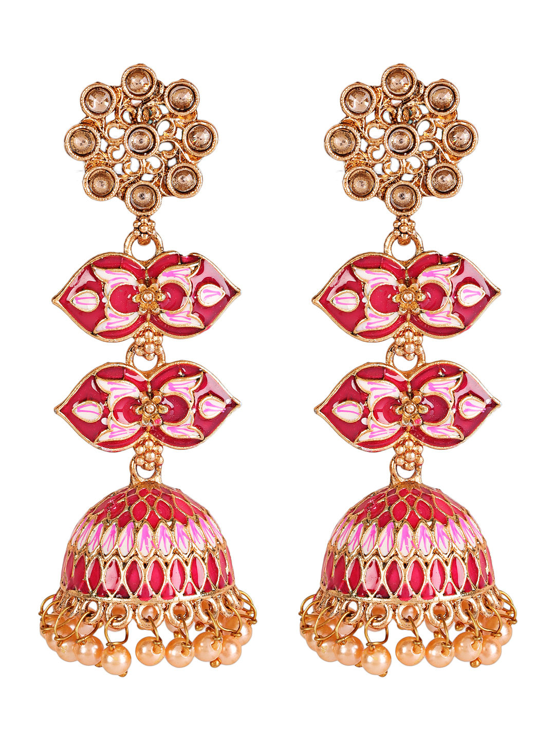 Red meenakari jhumka earrings clearance