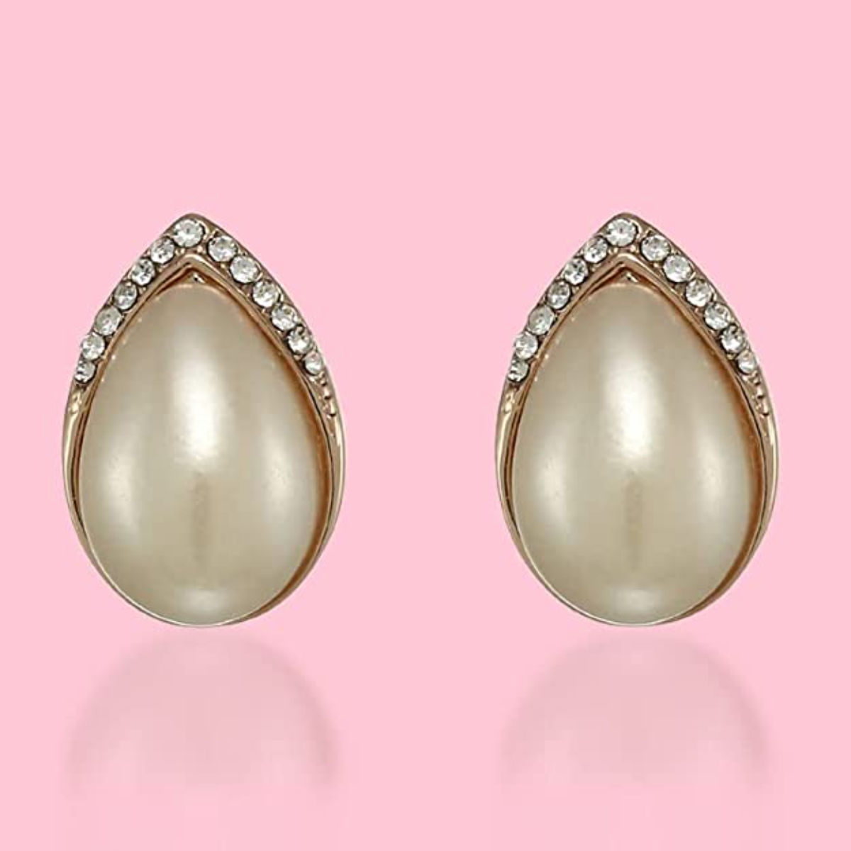 Champagne Stainless Steel Alloy Pearl Stud Earrings Elegant Post Back Pearl Drop Jewelry