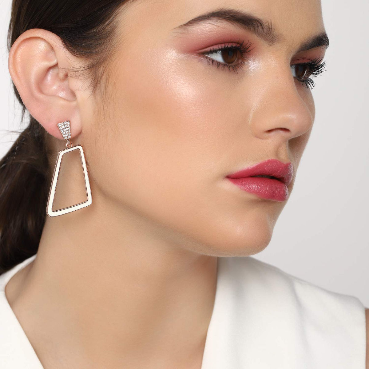 Estele Rose Gold Plated Hexagon Designer Dangle Earrings with Crystals for Women