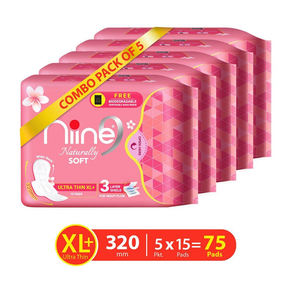NIINE Naturally Soft Ultra Thin XL+ SUPER SAVER PACK, Sanitary Napkins for HEAVY FLOW with Free