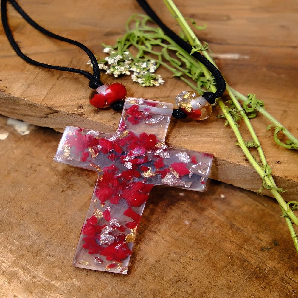 Coral Cross Pendant Necklace with Diamonds | Savelli Religious