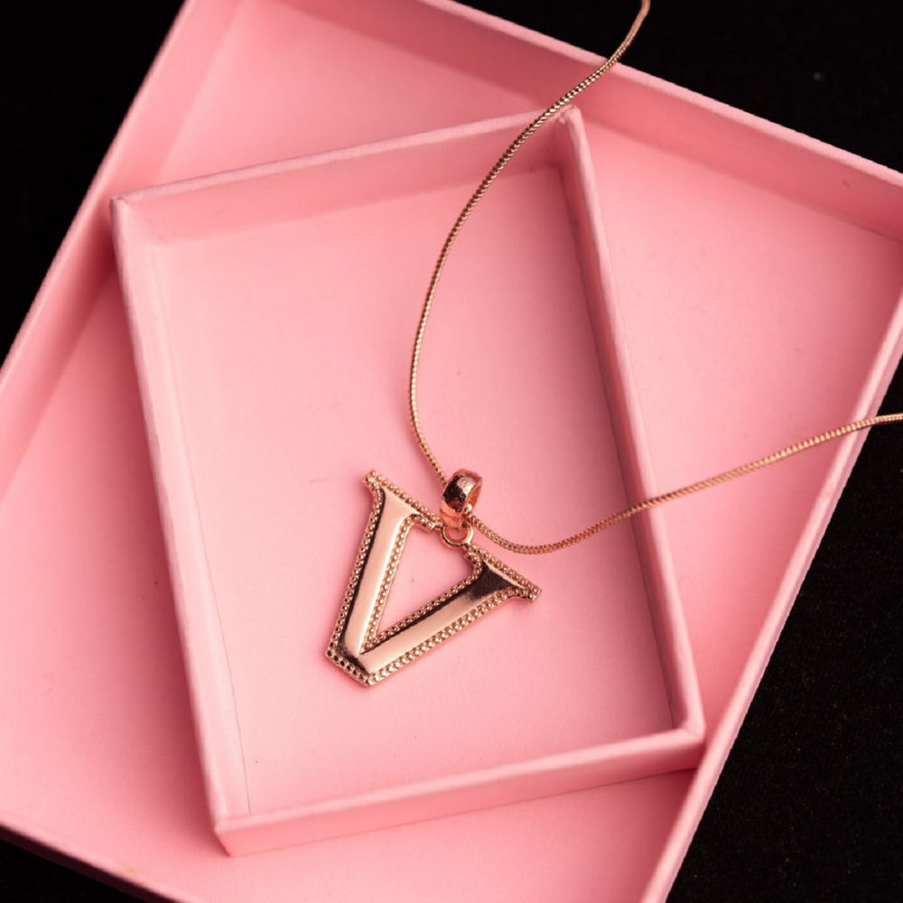 Estele Rose Gold Plated Vibrant "V" Charm Pendant for Women