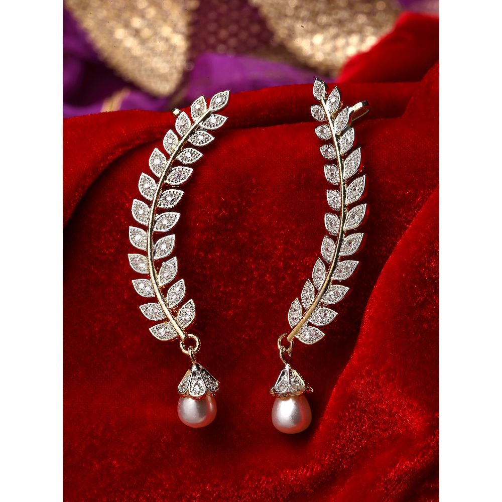 Zeneme GoldPlated GoldToned Contemporary Leaf Shaped Stone Studded