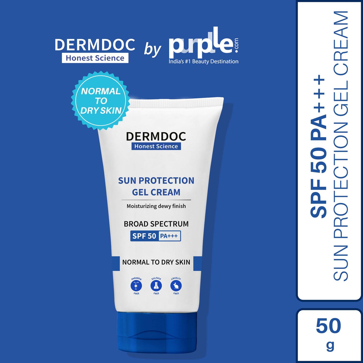 DermDoc by Purplle UVA & UVB Broad Spectrum Sun Protection Gel Cream with SPF 50 & PA+++ (50g)