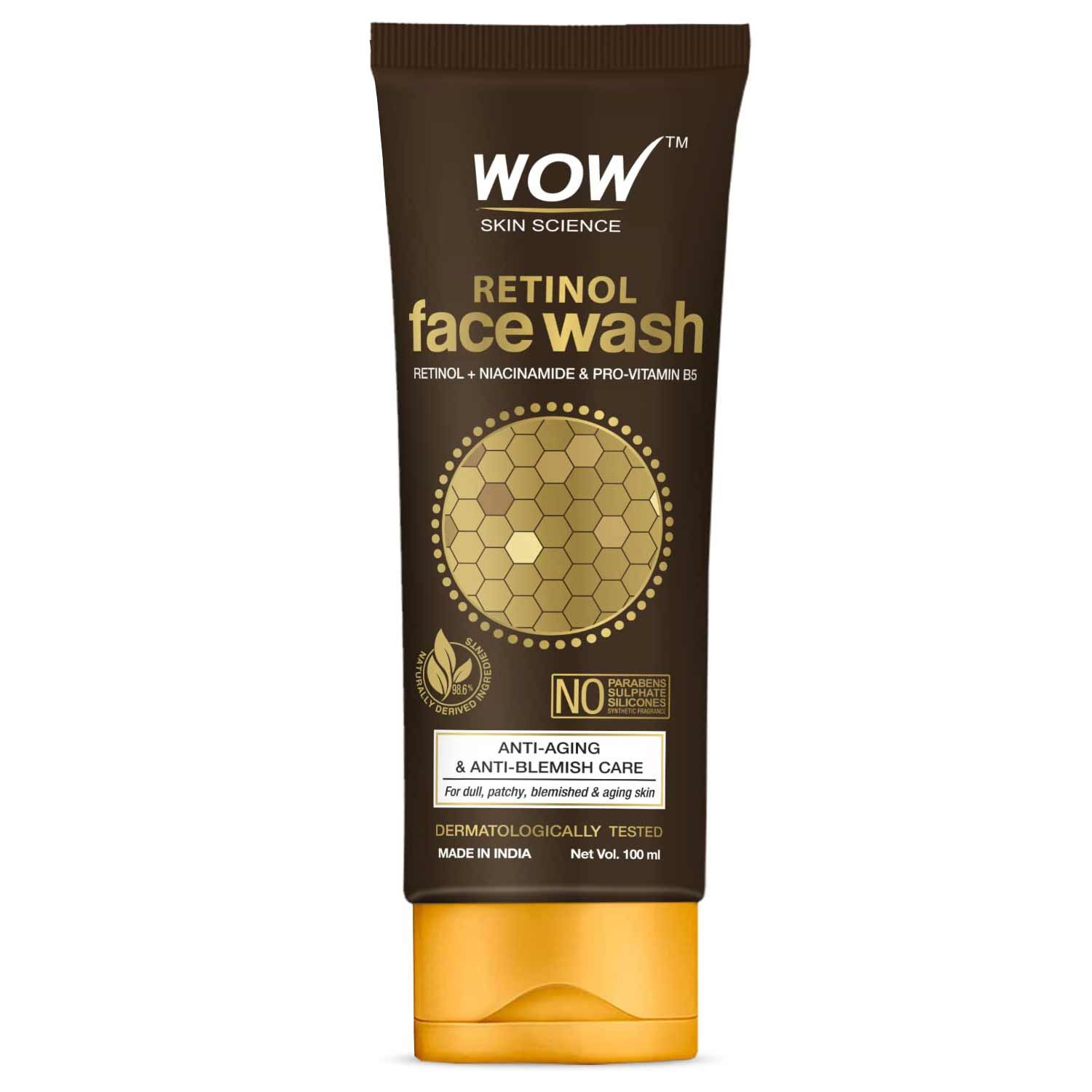 WOW Skin Science Retinol Face Wash For Fine Lines, Age Spots & Blemishes (100 ml) Tube