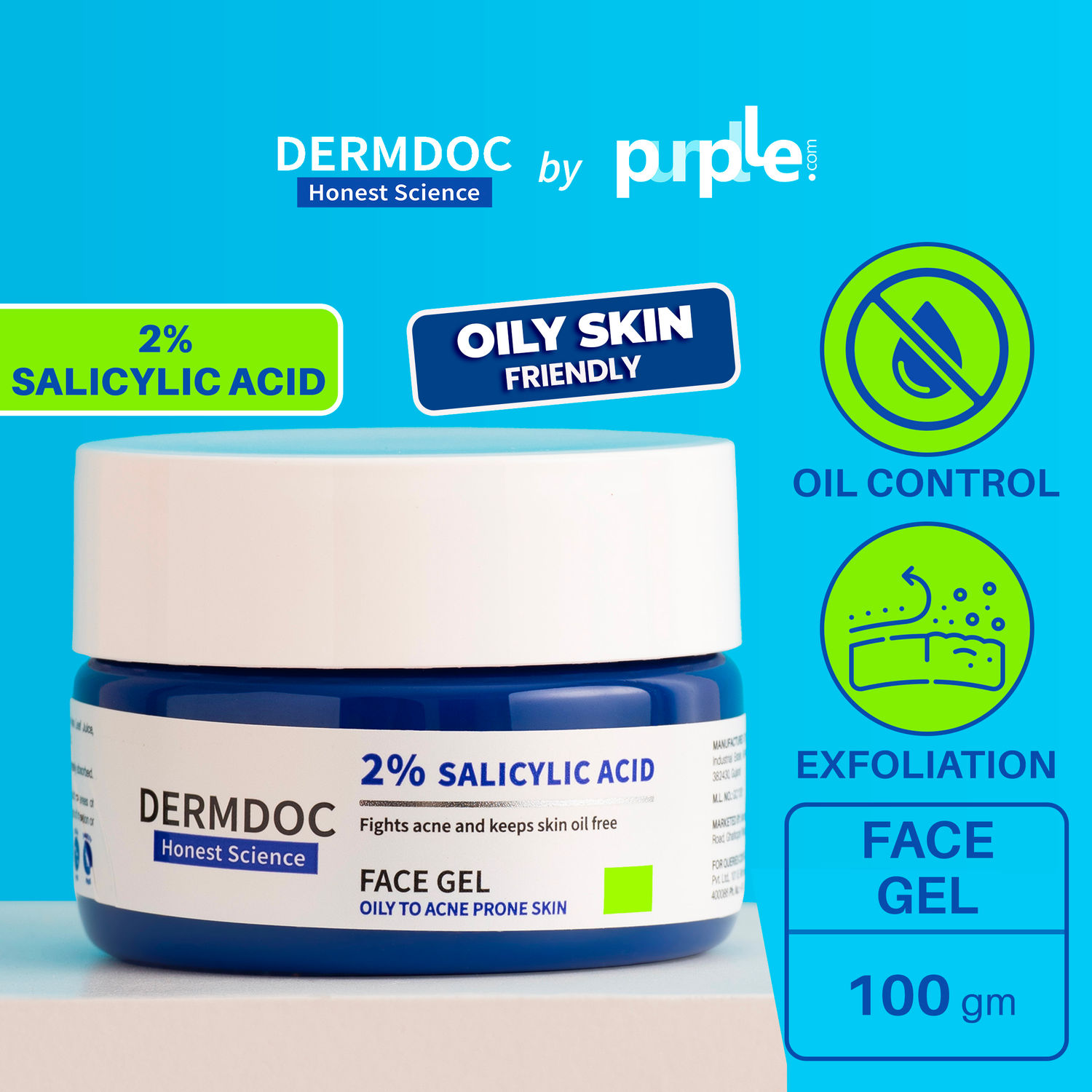 DermDoc 2 Salicylic Acid Anti Acne Face Gel (100 g) For Oily and Acne