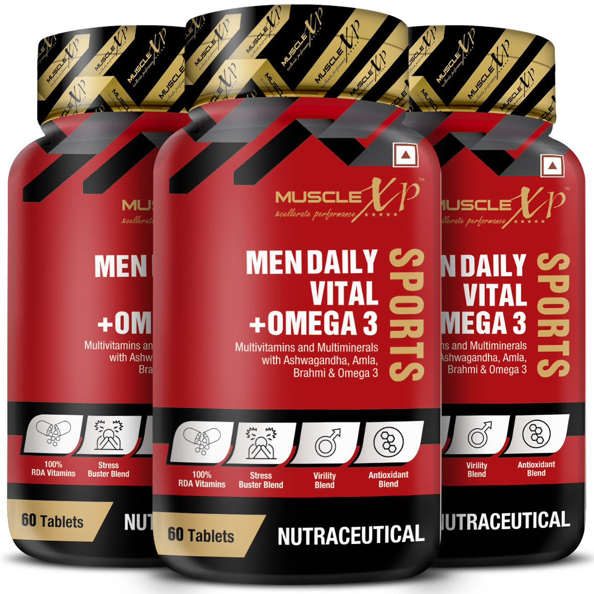 MuscleXP Men Daily Vital + Omega 3 Sports Multivitamin & Multiminerals