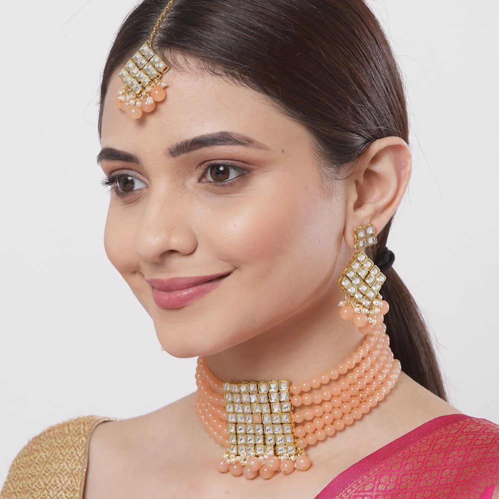 Peach Beads Handcrafted Choker Necklace Set