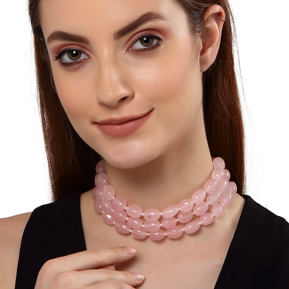 Karatcart Pink Tumble Stone Studded Beaded Choker Necklace for Women
