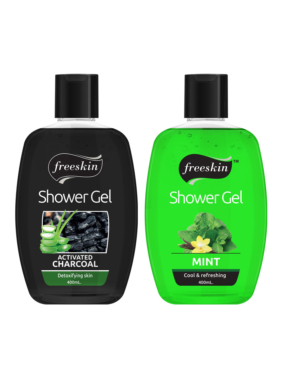 Freeskin Charcoal & Mint shower Gel, 400ml Each (Pack of 2)