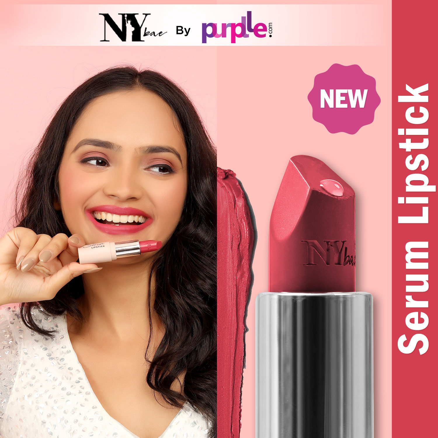 NY Bae Runway Serum Lipstick - Pink Pool 04 (4.2 g) | Pink | Highly Pigmented | Vitamin E & Fruit Oils | Lightweight | Non-Drying