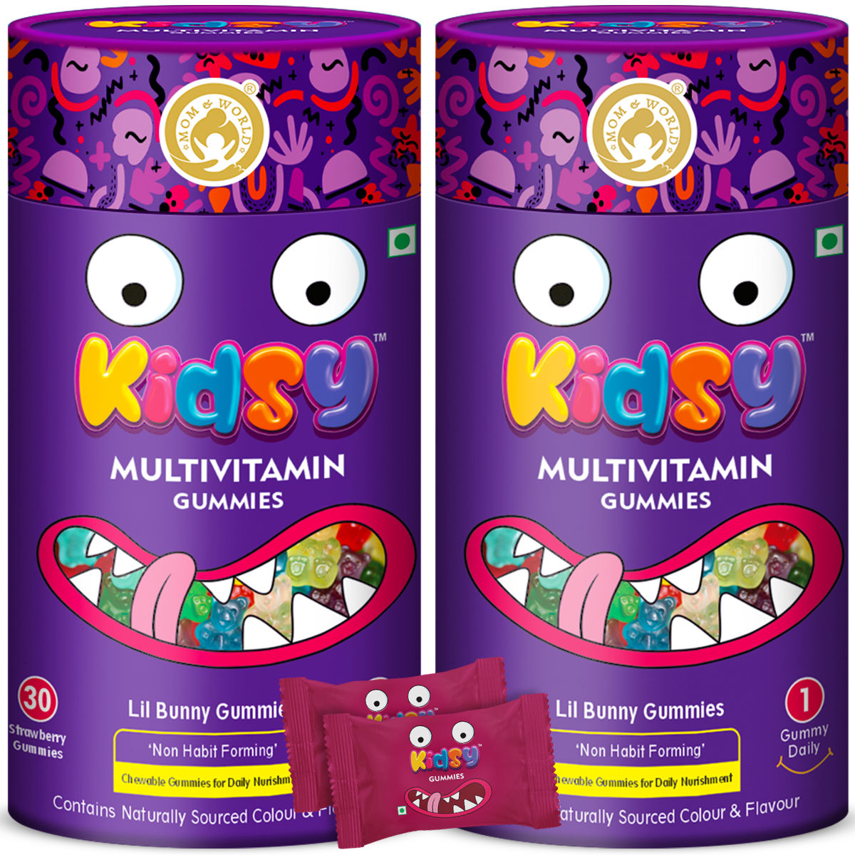 Mom & World Kidsy Multivitamin Gummies for Kids, Chewable Gummies, No
