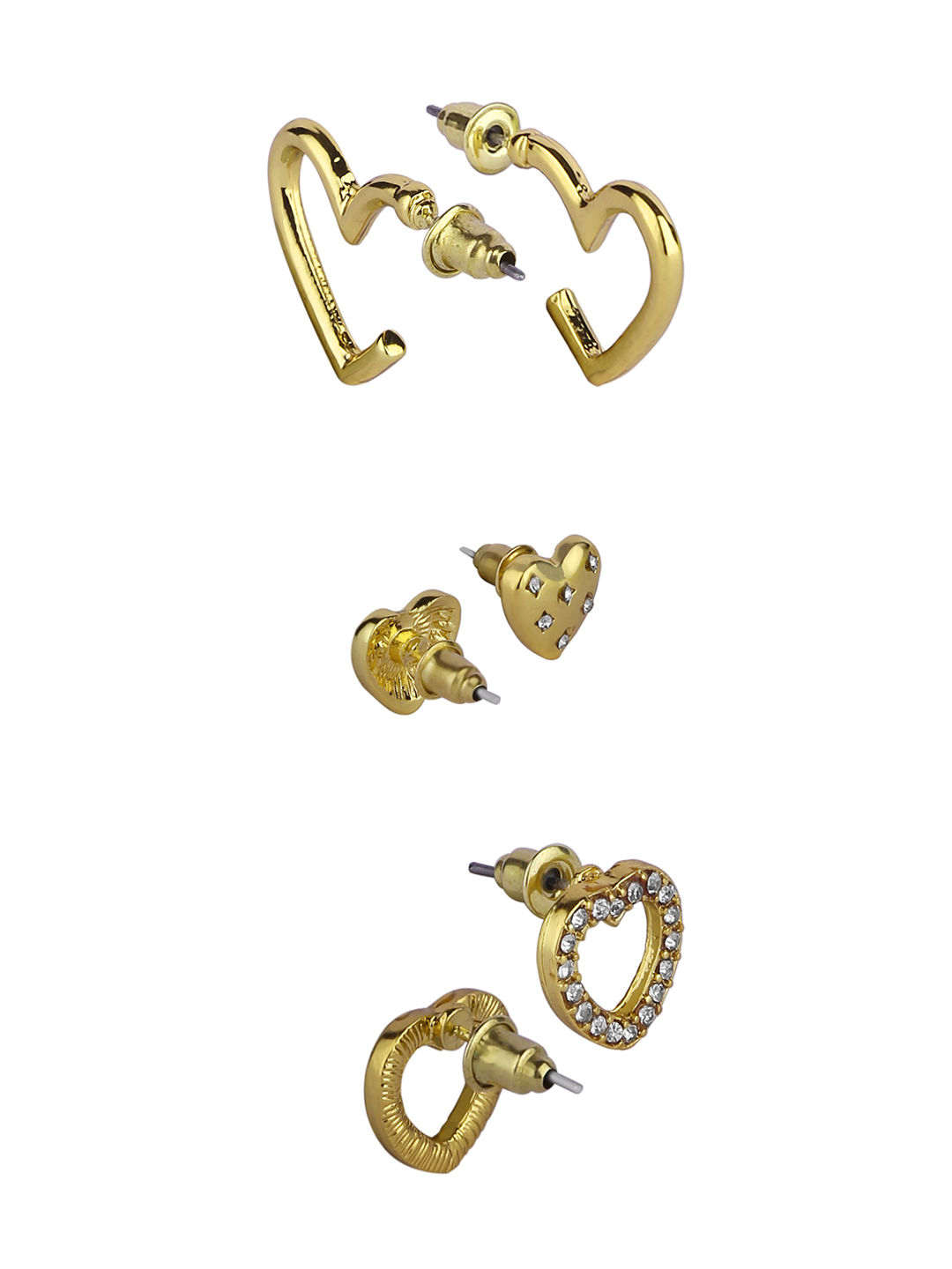 Lilly & Sparkle Gold Toned Heart Stud Earrings Set Of 3