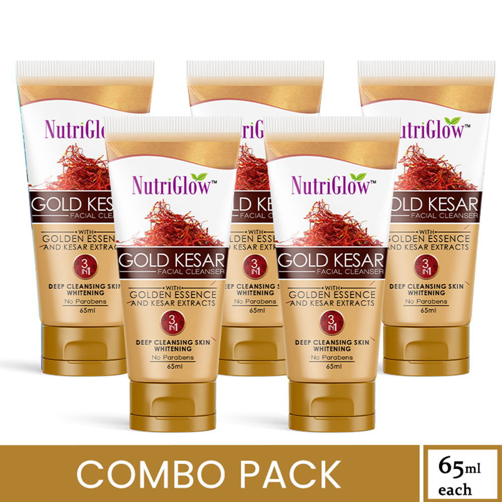 NutriGlow Set of 5 Gold Kesar Facial Cleanser/ With Gold Essence & Kesar Extracts/ Deep