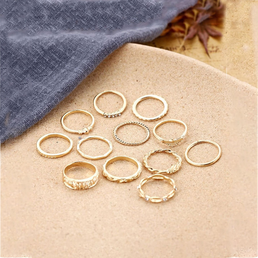 Yellow Chimes 12 PCs Combo Boho Vintage Style Gold Plated