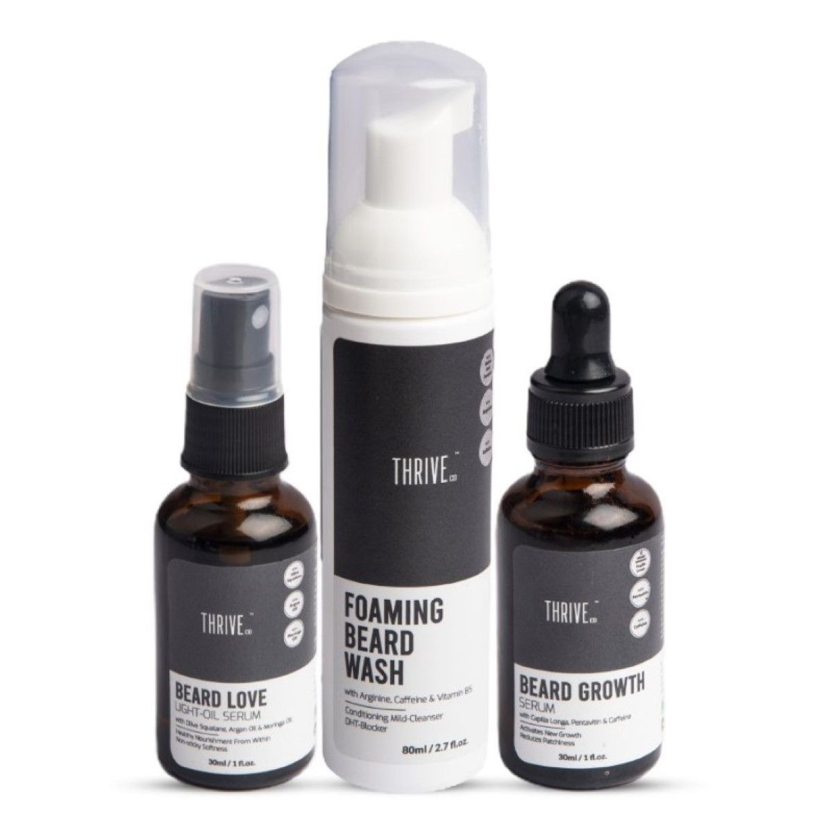 Thriveco Complete Beard Care Kit Foaming Beard Wash Absorbing Growth Serum And Light Oil In Serum 