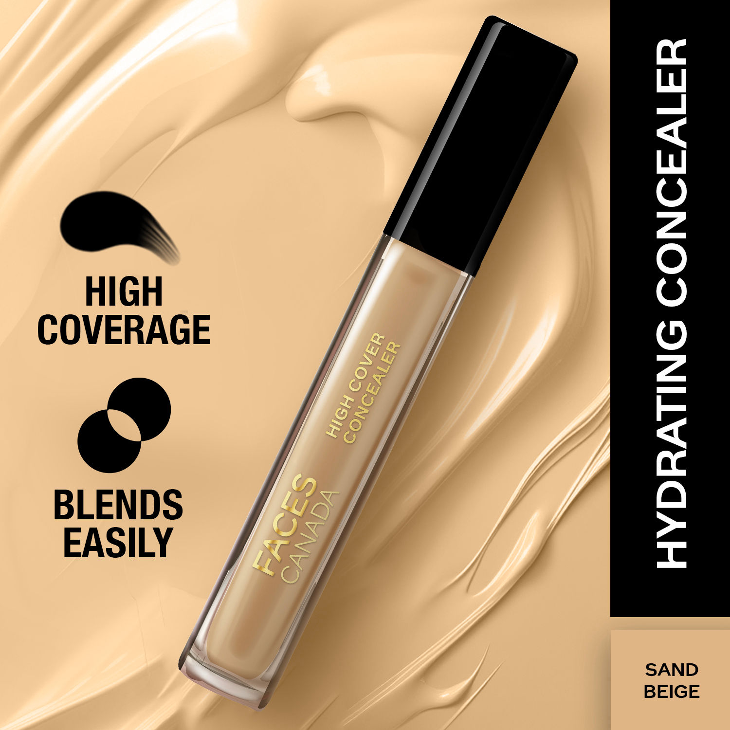 Buy Faces Canada High Cover Concealer I Natural Finish I Covers Hyperpigmentation & Fine Lines Sand Beige 01 (4 ml) - Exclusively on Purplle - Purplle