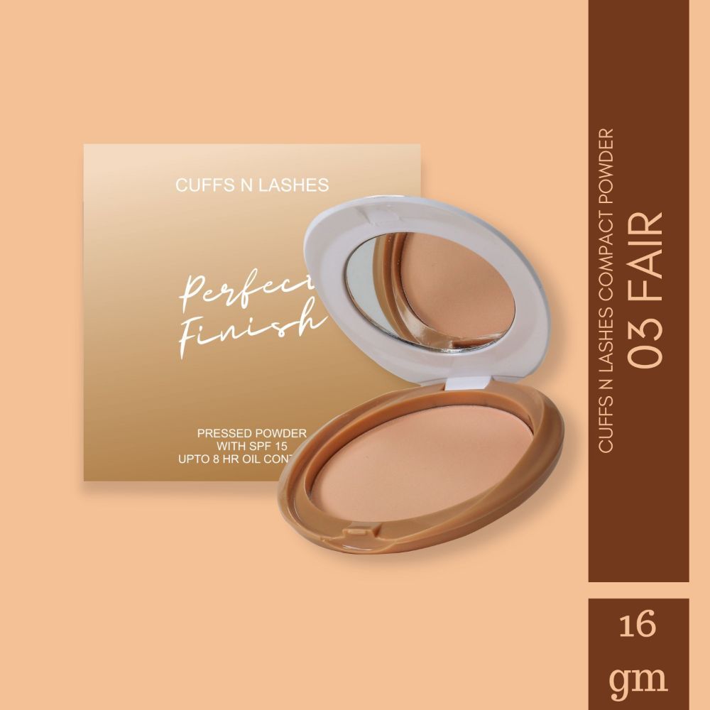 Cuffs N Lashes Perfect Finish Pressed Powder Compact with SPF 15, 03 Fair, (16 g)