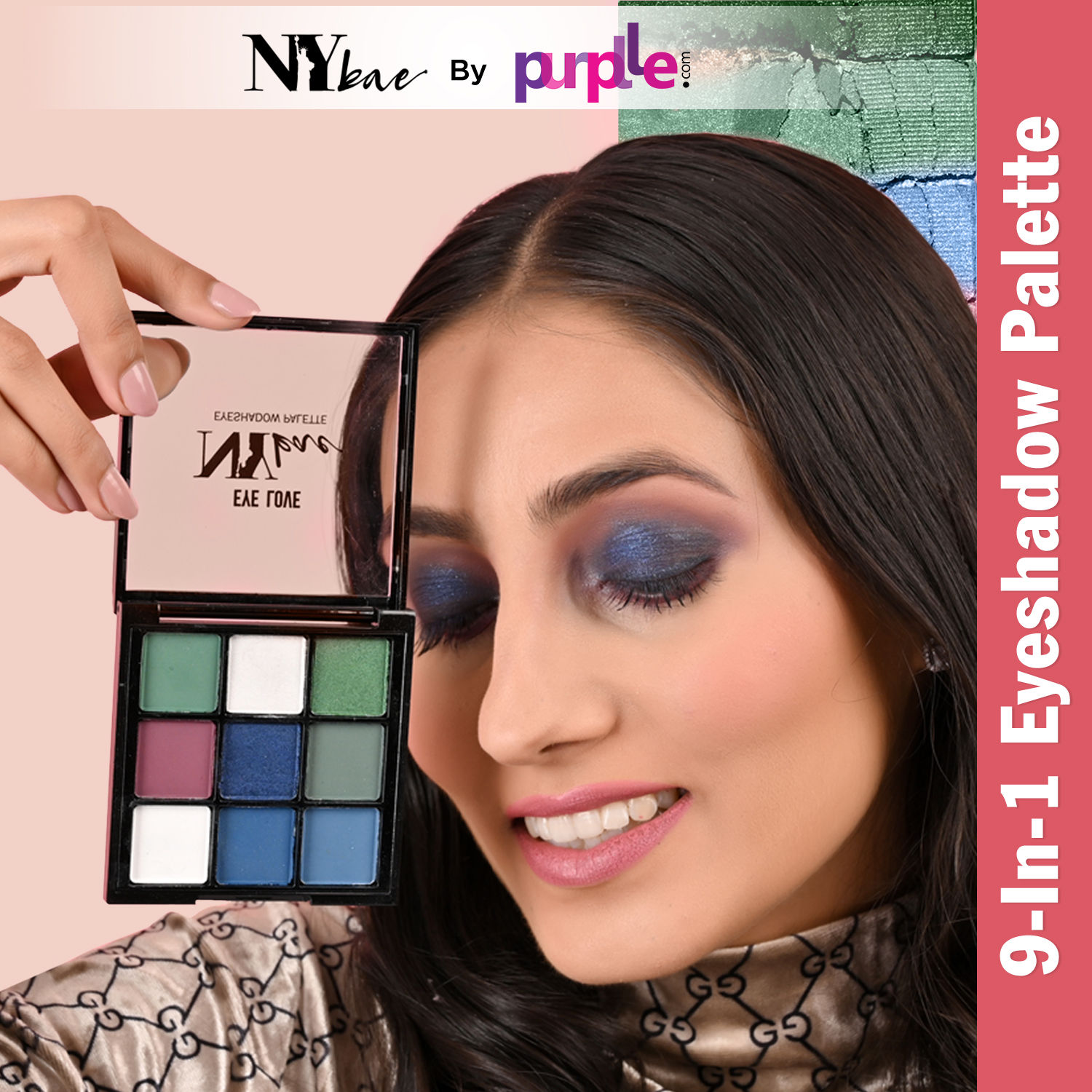 NY Bae Eye Love Eyeshadow Palette - Bold Bae 07 (9 g) | Blue, Green, White | Bright Shades | Matte, Shimmer & Glitter | Long Lasting | Blendable