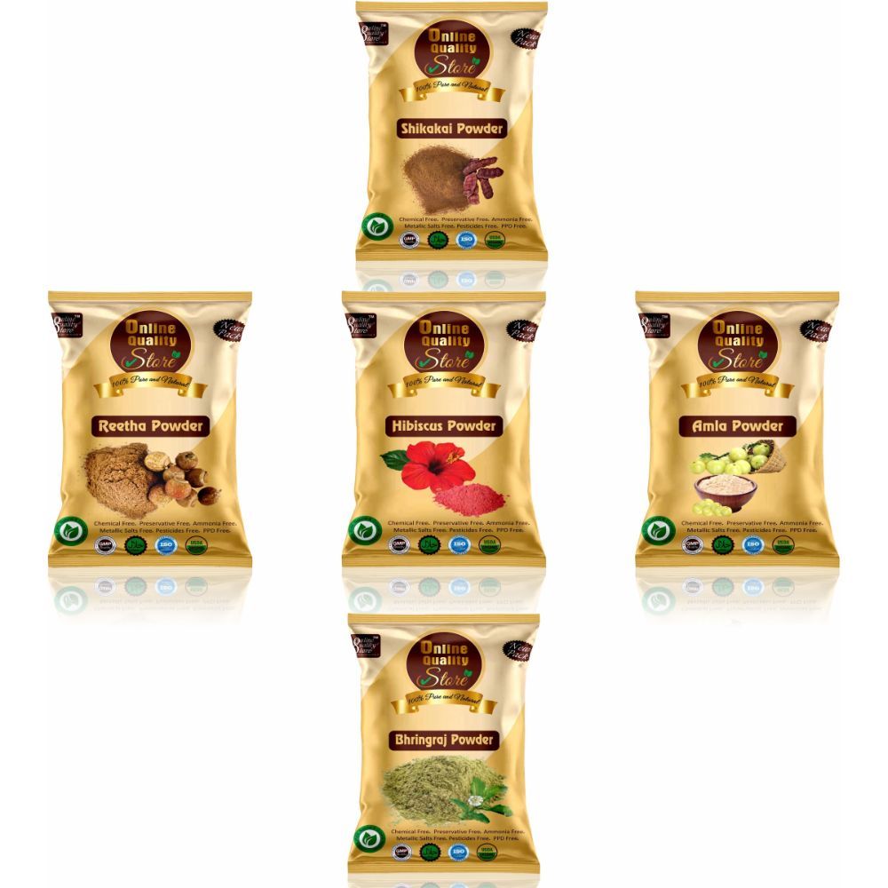 Online Quality Store hair pack combo Amla powder Reetha powder  |Aritha|Ritha|Soapnuts|Indian Gooseberry powder |organic Bhringraj Powder  (50g each ,Total 250g Pack)